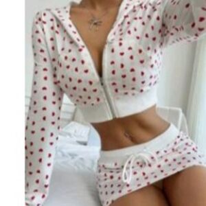 White and Red Heart Print Skirt